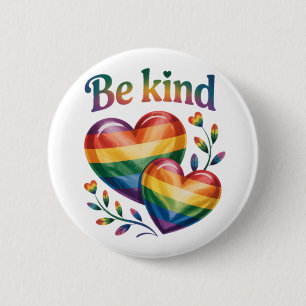Beautiful Be Kind Elegant Rainbow Hearts 2 Inch Round Button