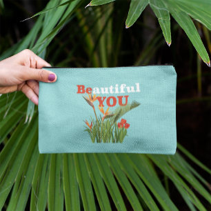 Beautiful Be You Monogram Orange Garden Floral Accessory Pouch