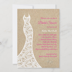 Beautiful Beach Bridal Shower Invitation in Pink