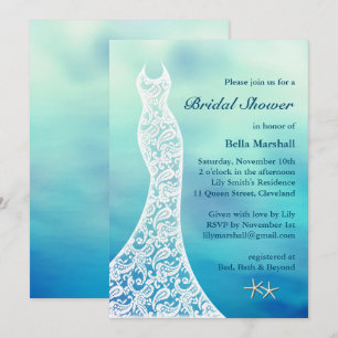 Beautiful Beach Bridal Shower Watercolor turquoise Invitation