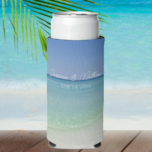  Beautiful Beach Horizon Personalized Wedding Seltzer Can Cooler