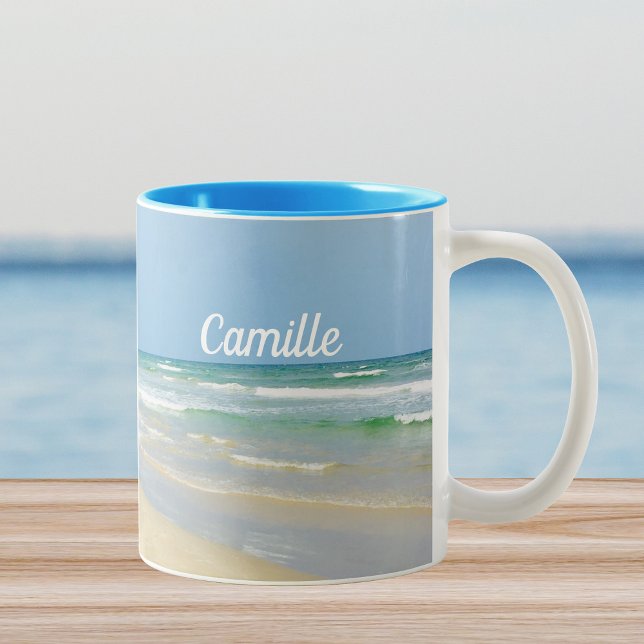 Beautiful Beach House Seaside Monogram Ocean Two-Tone Coffee Mug (Creator Uploaded)