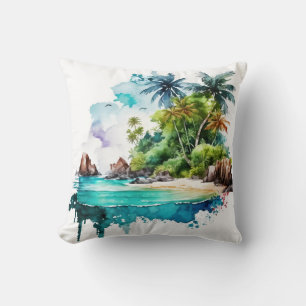 Beautiful Beach Ocean Waves Sand Sea Shells Throw Pillow