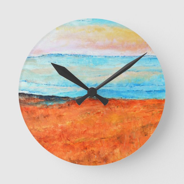 Beautiful Beach Painting Abstract Orange Round Clock (Front)