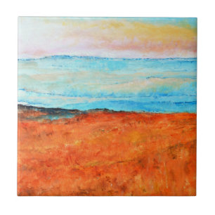Beautiful Beach Painting Abstract Orange Tile