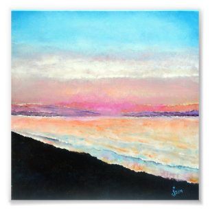Beautiful Beach Painting of Sunset Soft Pastels Photo Print