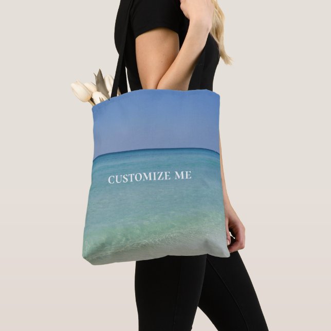 Beautiful Beach Photo Personalized Summer Vacation Tote Bag (Close Up)