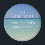 Beautiful Beach Photography Personalized Wedding Magnet<br><div class="desc">This personalized beautiful beach wedding magnet features a serene photograph of the ocean horizon for a destination wedding on the coast during the summer. Treat your guests to this lovely tropical favour for a seaside afternoon at your favourite island with this pretty photography. Completed with chic white script for an...</div>