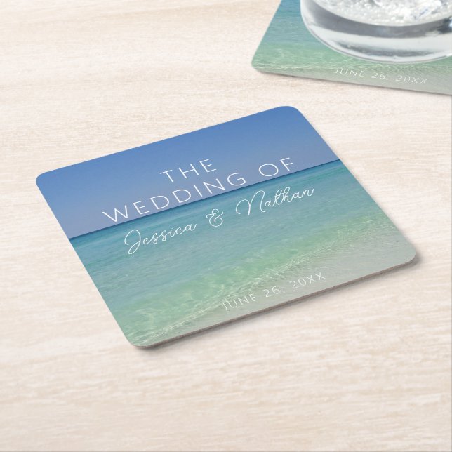  Beautiful Beach Photography Personalized Wedding Square Paper Coaster (Angled)