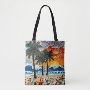 Beautiful Beach Scene with Palm Trees   Tote Bag