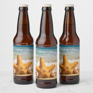 Beautiful Beach Scene with Starfish Wedding Beer Bottle Label