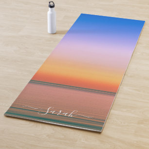 Beautiful Beach Sea Sunset Custom Name Yoga Mat