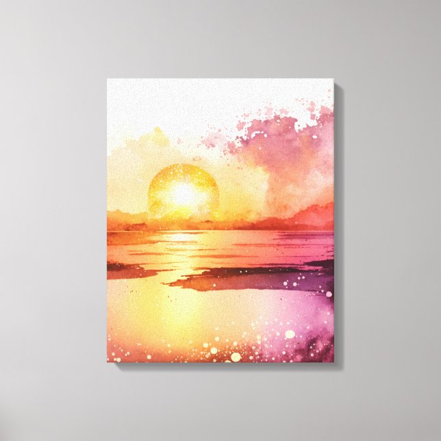 Beautiful Beach Watercolor Sunset Canvas Print (Front)