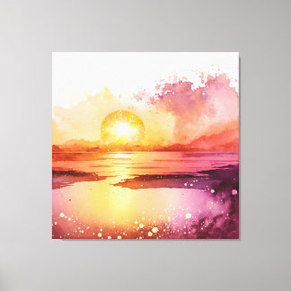 Beautiful Beach Watercolor Sunset Canvas Print
