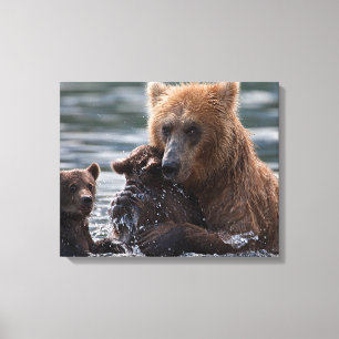 Beautiful Bear and Her Cubs Canvas Print