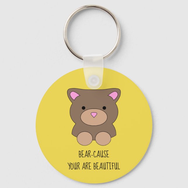 Beautiful Bear Yellow Cute Funny Keychain (Front)
