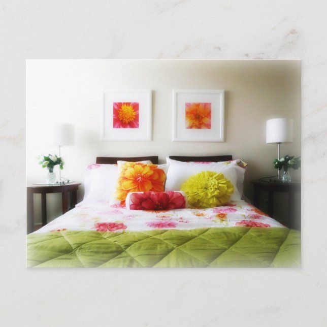 Beautiful Bed and Bedroom Decor Postcard (Front)