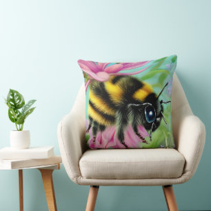 Beautiful Bee on a Pink Flower Close up Throw Pillow