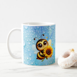 Beautiful Bee with Sunflower and Fresh Water Drops Coffee Mug