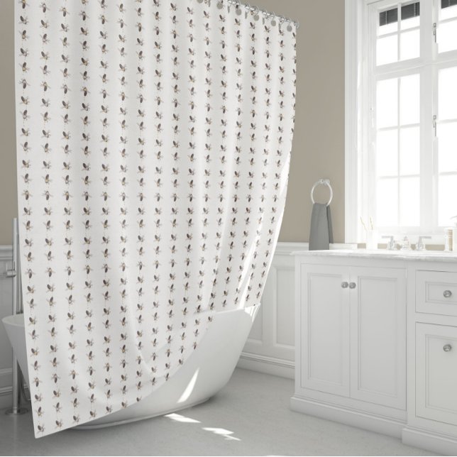 Beautiful Bees (Elegant Bees Stripes Neutral Shower Curtain from Jenn Steffen for Studio Posies.)