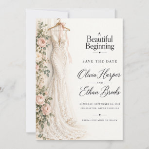 Beautiful Beginning Wedding Dress Save the Date Invitation