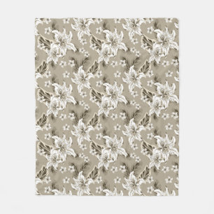 Beautiful beige flower pattern fleece blanket