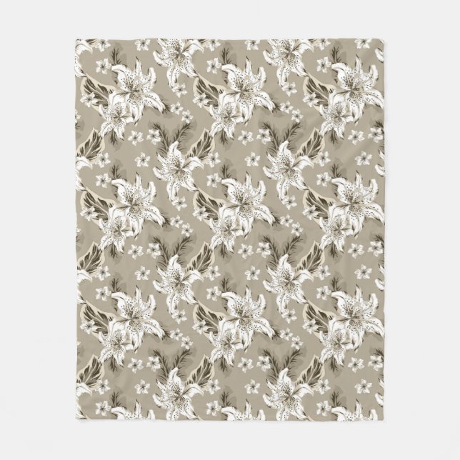 Beautiful beige flower pattern fleece blanket (Front)