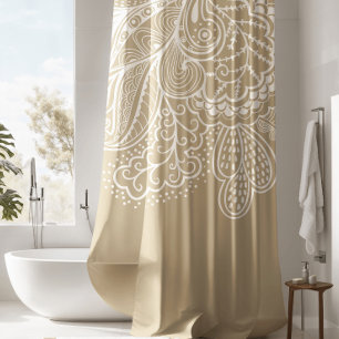 Beautiful Beige & WhiteVintage Lace shower Curtain