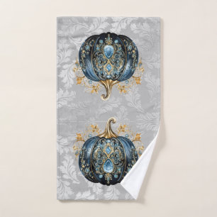 Beautiful bejeweled blue and gold pumpkin hand towel