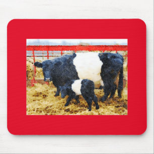 Beautiful Belted Galloway cow and calf watercolour Mouse Pad