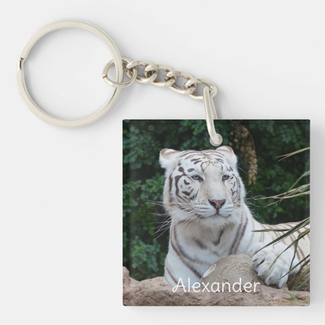 Beautiful Bengal White Tiger Photography Keychain (Front)