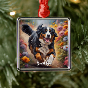 Beautiful Bernese Mountain Dog & Flowers Metal Ornament