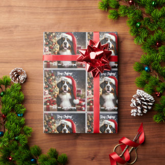 Beautiful Bernese Mountain Dog with Santa Hat Wrapping Paper