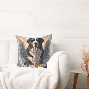 Beautiful Bernese Mountain Dog with Wings Throw Pillow