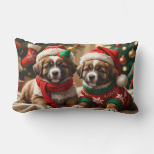 Beautiful Bernese Mountain Puppies Lumbar Pillow