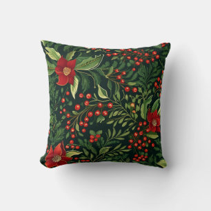 Beautiful Berries Flowers Christmas Throw Pillow