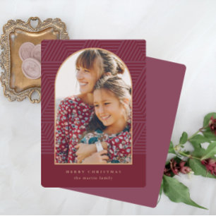 Beautiful Berry Geometric Pattern Photo Christmas Holiday Card