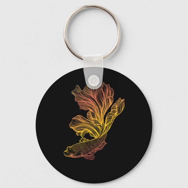 Beautiful Betta Fish Fighting Siamese Halfmoon Gif Keychain (Front)