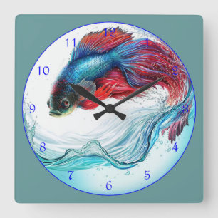 Beautiful Betta Fish Square Wall Clock