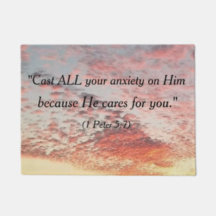 Beautiful Bible Quote Print Sky Sunset Design Doormat