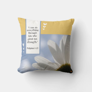Beautiful Bible Verse Daisy Photo Template Custom Throw Pillow