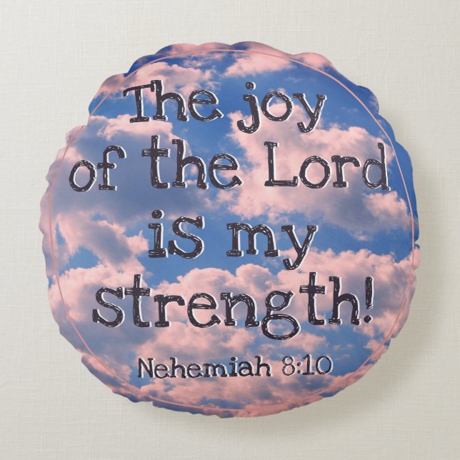 Beautiful Bible Verse Template Daisy Sky Clouds Round Pillow (Front)