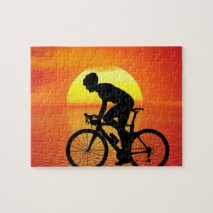 Beautiful Bicycle Silhouette Sunset Scene Colourfu Jigsaw Puzzle