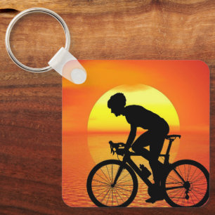 Beautiful Bicycle Silhouette Sunset Scene Colourfu Keychain