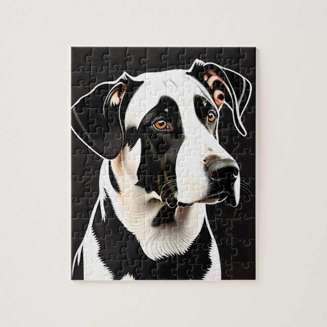Beautiful big black and white dog portrait jigsaw puzzle (Vertical)