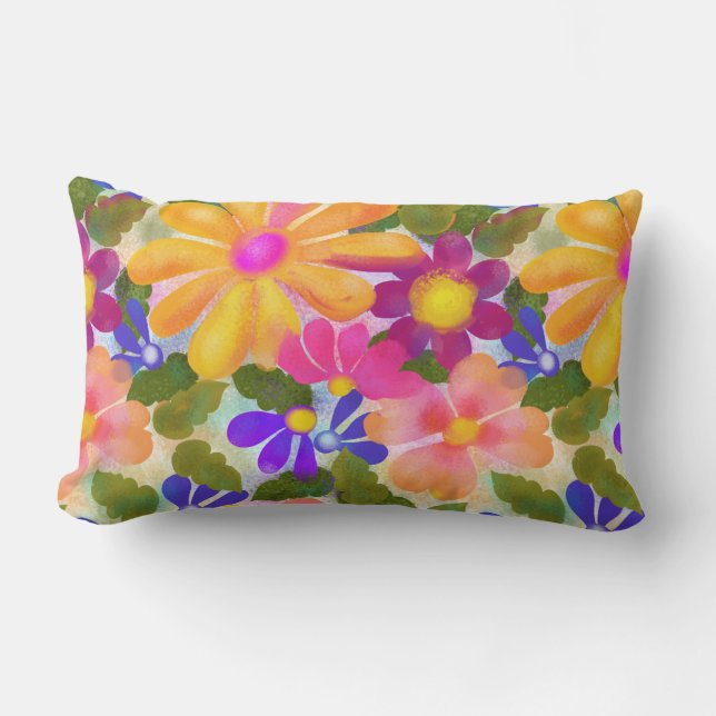 Beautiful Big Flowers Lumbar Pillow (Front)