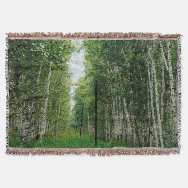Beautiful Birch Tree Forest Throw Blanket (Front)