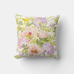 Beautiful Bird and Flowers Throw Pillow