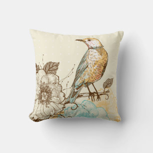 Beautiful Bird and Flowers Throw Pillow
