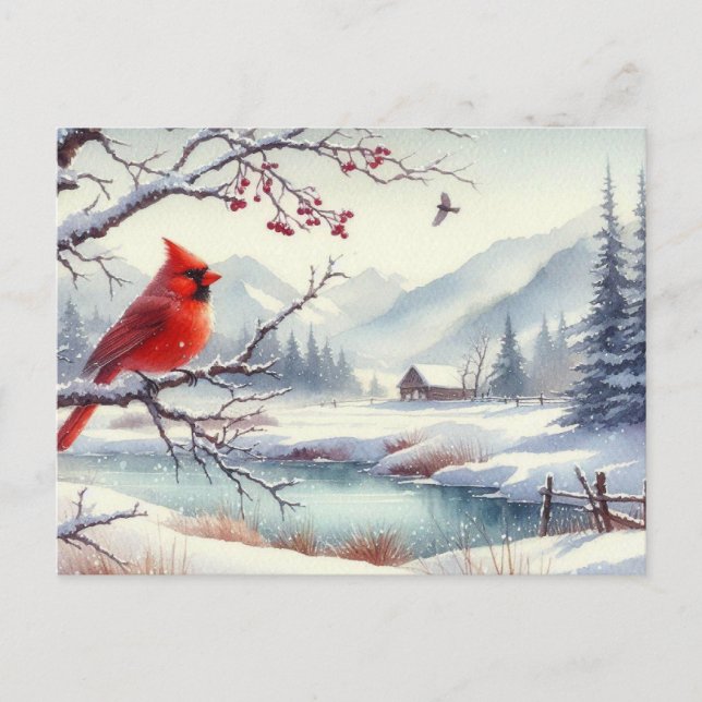 Beautiful Bird and Winter Landscape  11 Postcard (Front)